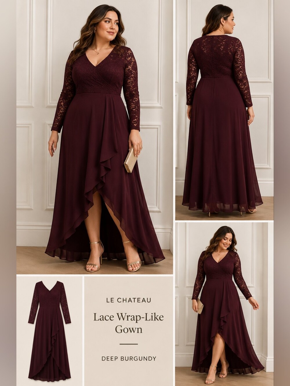 Le Chateau Deep Burgundy High Low Dress